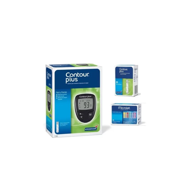 Kit Glucómetro Contour Plus + 25 Tiras + 25 Lancetas